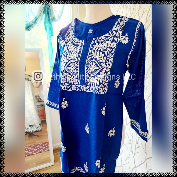 New boutique Blue Lucknow Chikankari Cotton Kurti For women - Picture 3 of 5